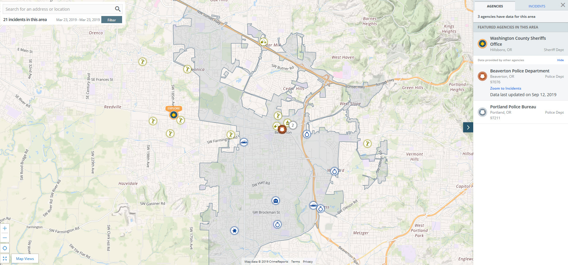 Default Crime Map of Beaverton, Oregon